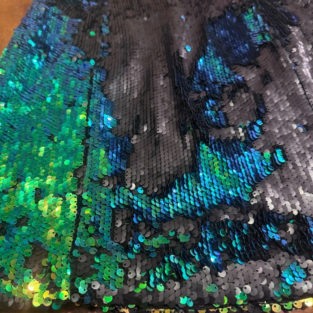 Guess Sequin Off Shoulder Mini Dress Black Green Teal Sz S NWT Holiday Mermaid
